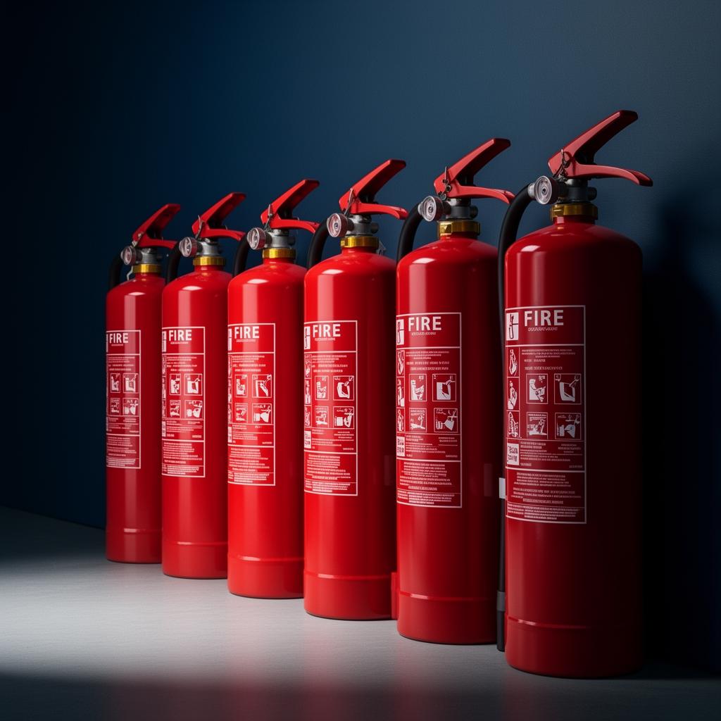 Extintores de incêndio profissionais alinhados
